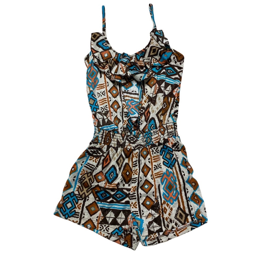 Shasa Romper Women’s S Ruffle Front V Neck One Piece Pull On Shorts Boho Jumper